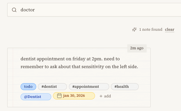jottie semantic search finding related notes